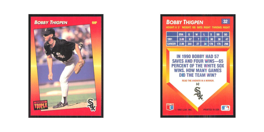 1992 Donruss Triple Play Bobby Thigpen White Sox #32