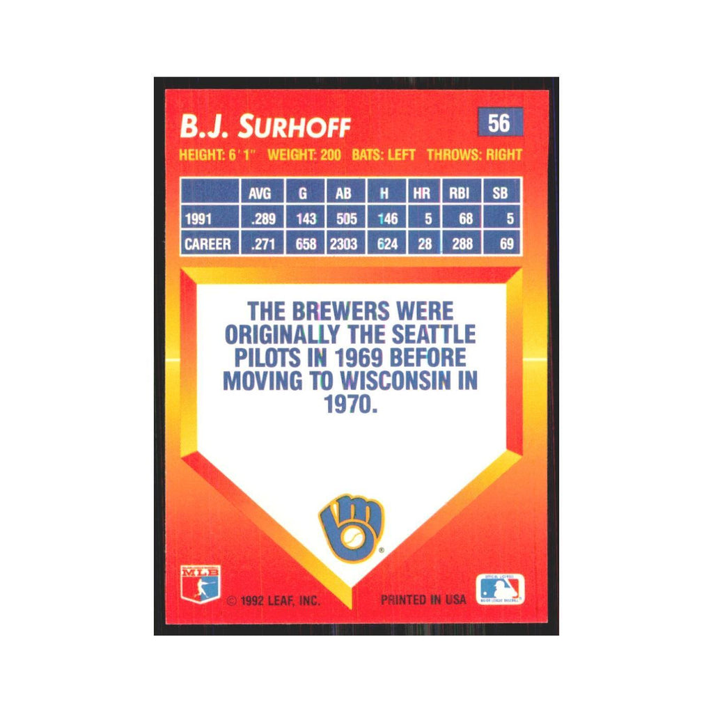1992 Donruss Triple Play B.J. Surhoff Brewers #56