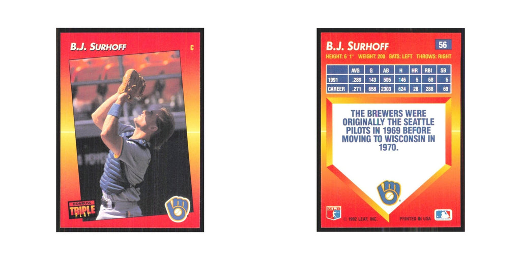 1992 Donruss Triple Play B.J. Surhoff Brewers #56