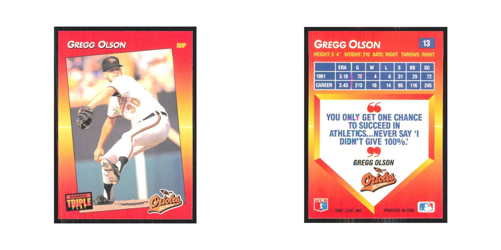 1992 Donruss Triple Play Gregg Olson Orioles #13
