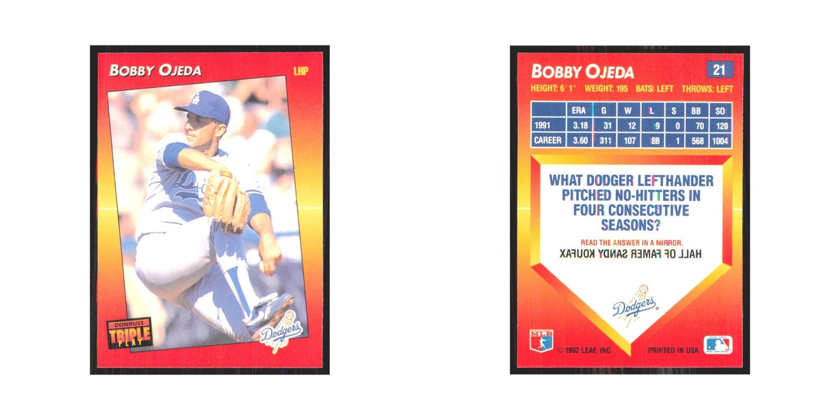 1992 Donruss Triple Play Bobby Ojeda Dodgers #21