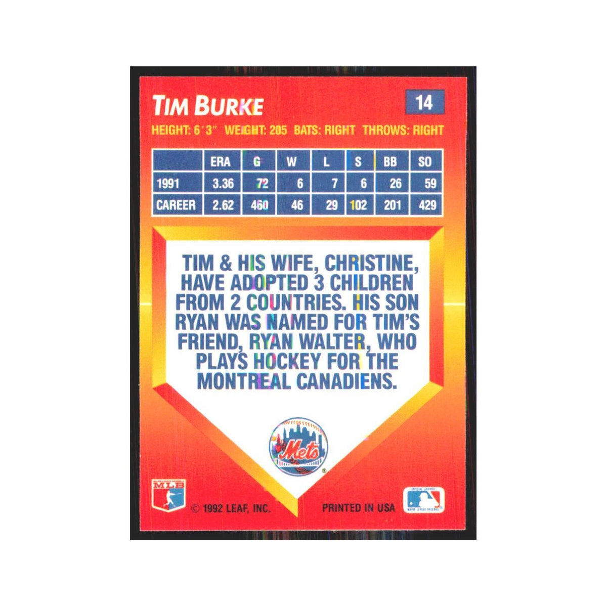 1992 Donruss Triple Play Tim Burke Mets #14