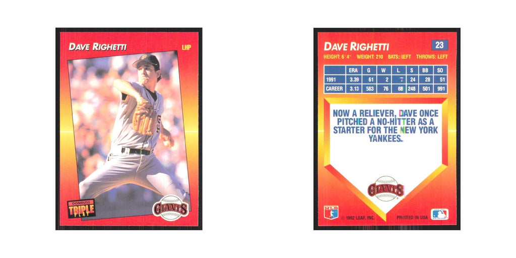 1992 Donruss Triple Play Dave Righetti Giants #23
