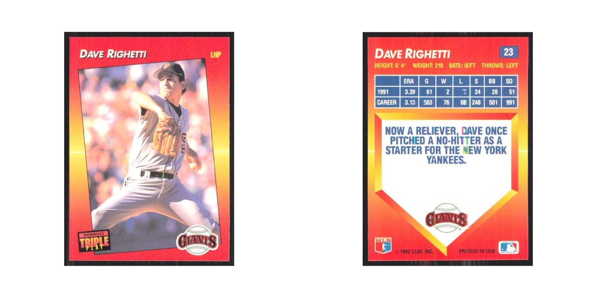 1992 Donruss Triple Play Dave Righetti Giants #23