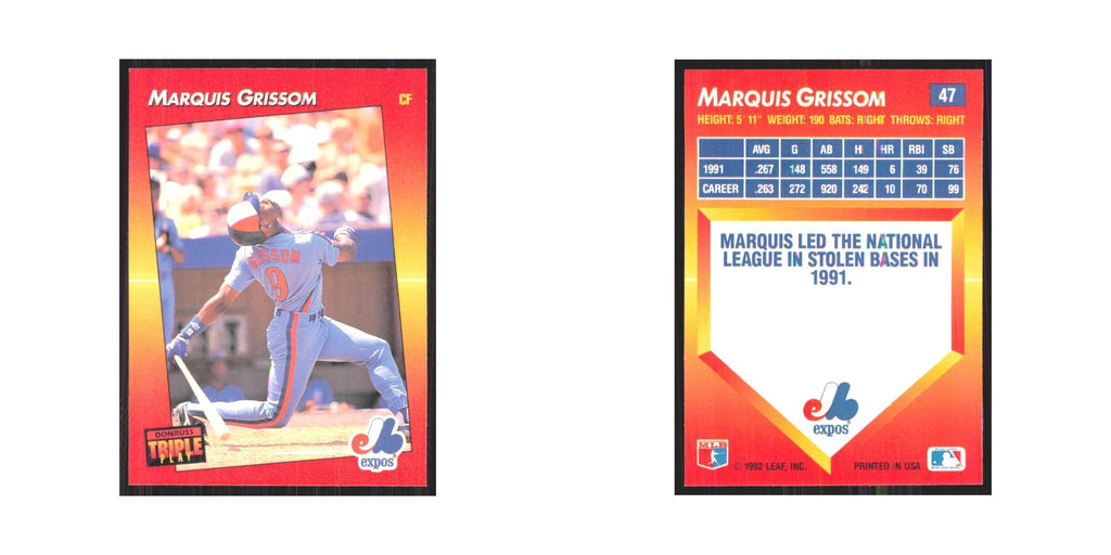 1992 Donruss Triple Play Marquis Grissom Montreal Expos #47