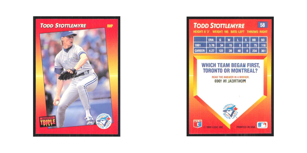 1992 Donruss Triple Play Todd Stottlemyre Blue Jays #58