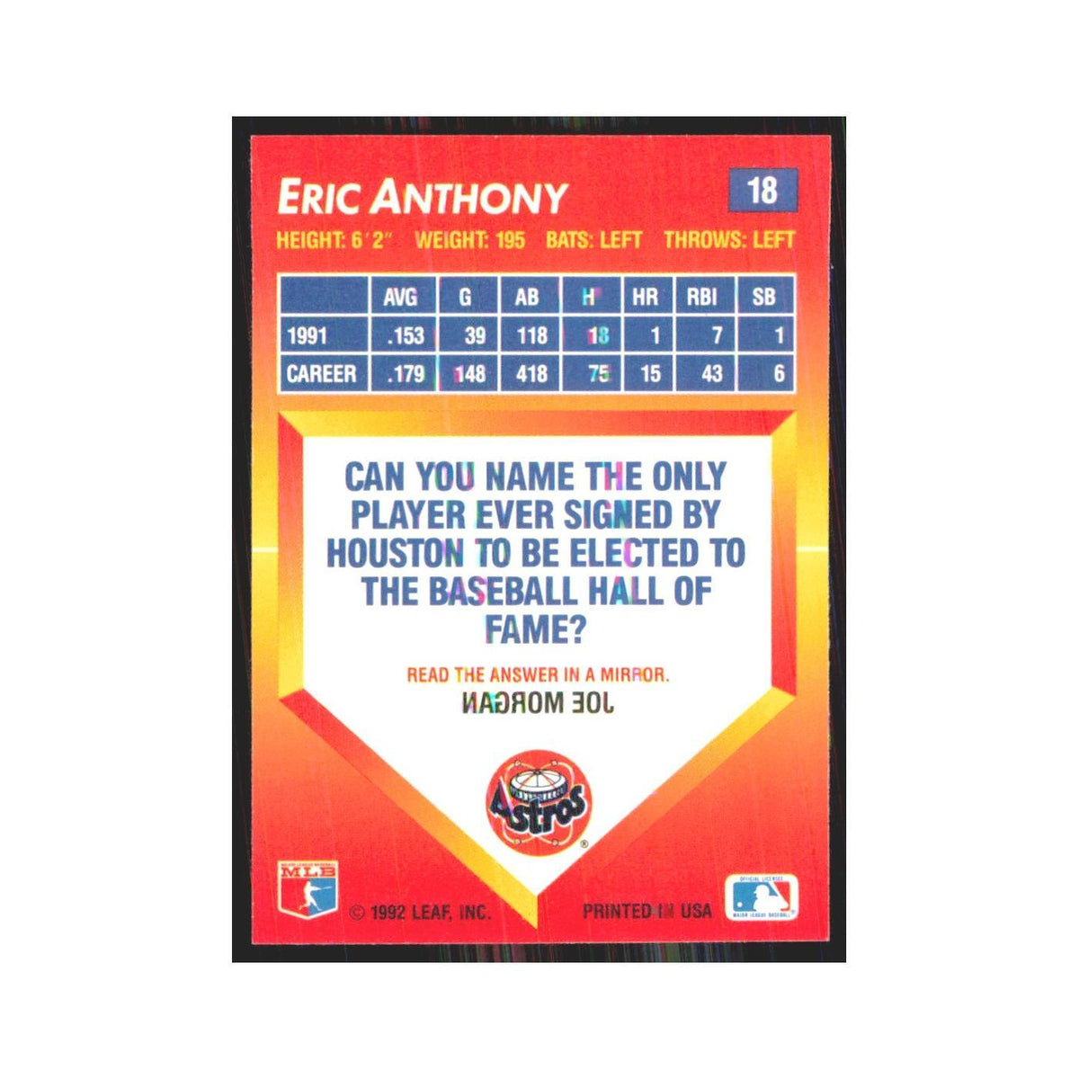 1992 Donruss Triple Play Eric Anthony Astros #18