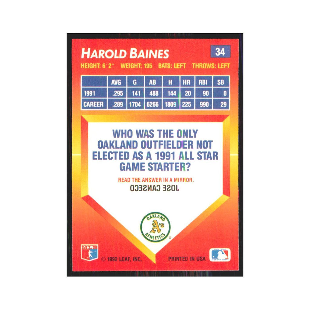 1992 Donruss Triple Play Harold Baines Athletics #34