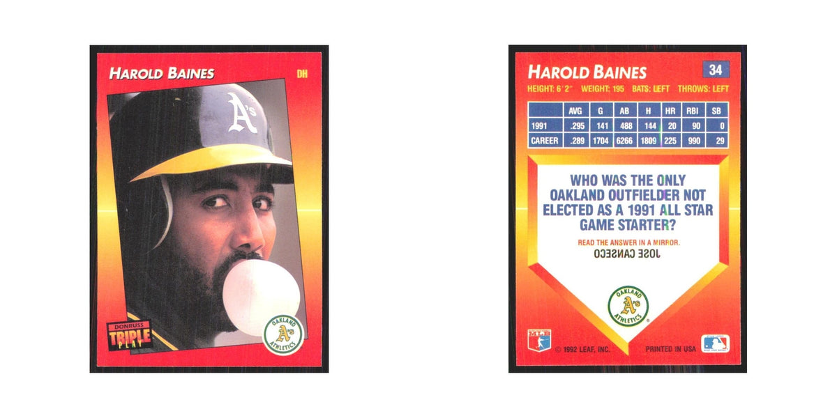 1992 Donruss Triple Play Harold Baines Athletics #34