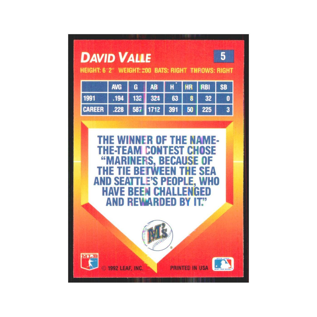 1992 Donruss Triple Play Dave Valle Mariners #5