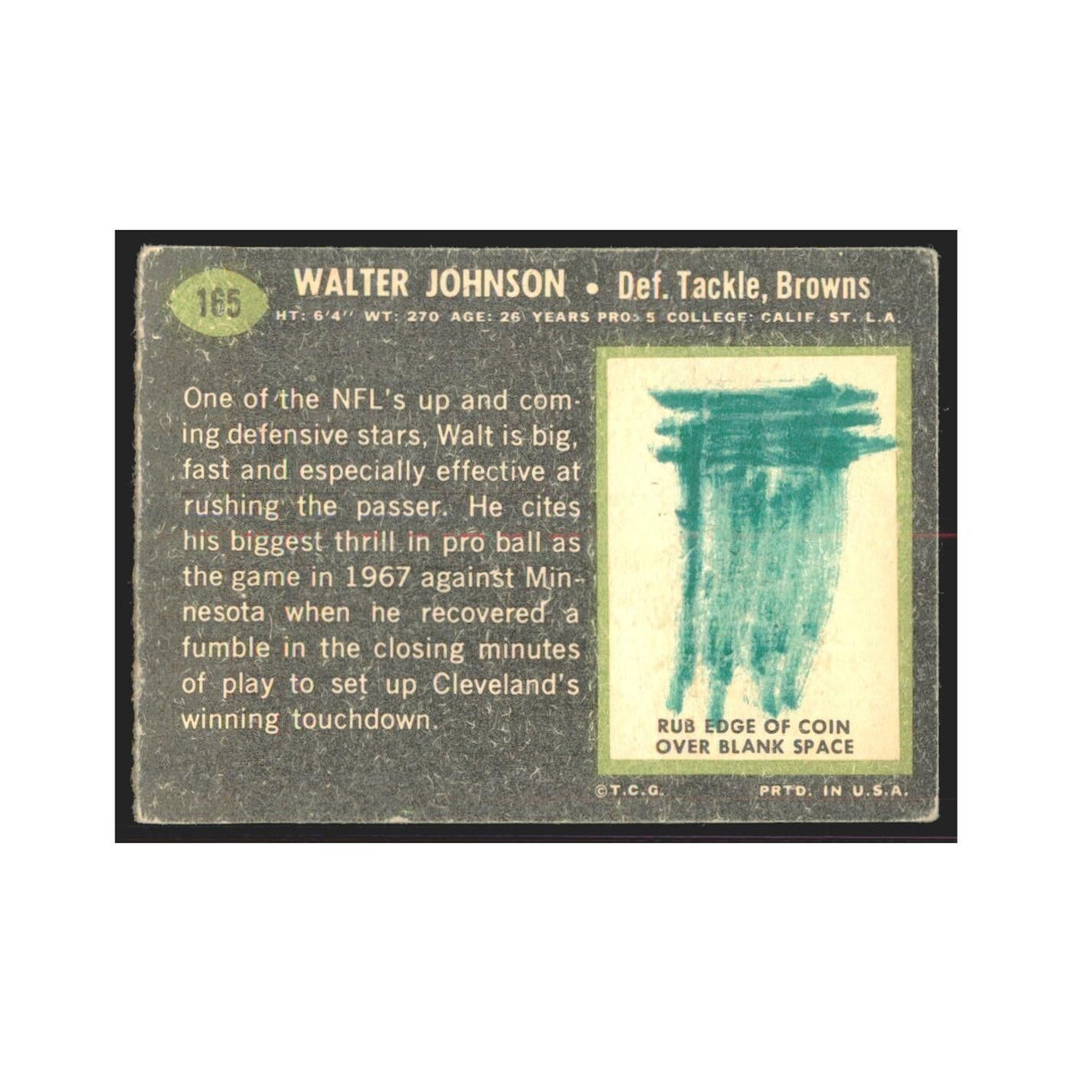 1969 Topps Walter Johnson Browns #165