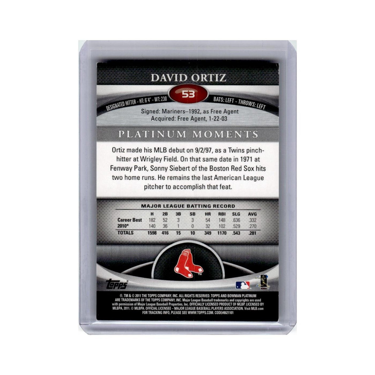 David Ortiz 2011 Bowman Platinum #53 Boston Red Sox Baseball Card NM