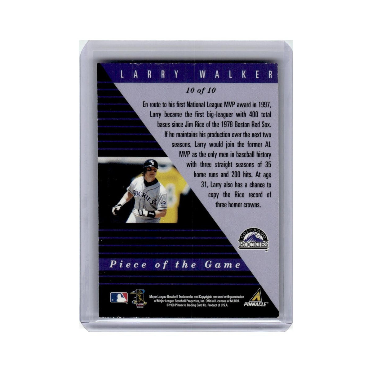 Larry Walker 1998 Pinnacle Plus Piece of the Game #10 Colorado Rockies NM