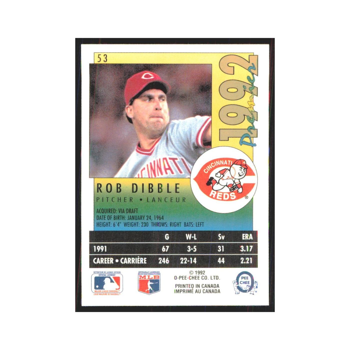 1992 O-Pee-Chee Premier Rob Dibble Reds #53