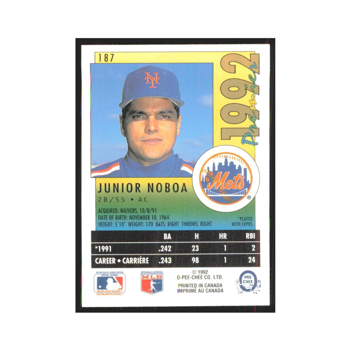 1992 O-Pee-Chee Premier Junior Noboa Mets #187