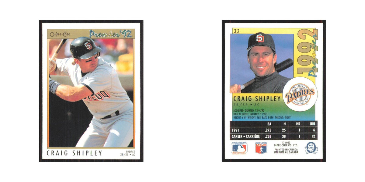 1992 O-Pee-Chee Premier Craig Shipley Padres #33