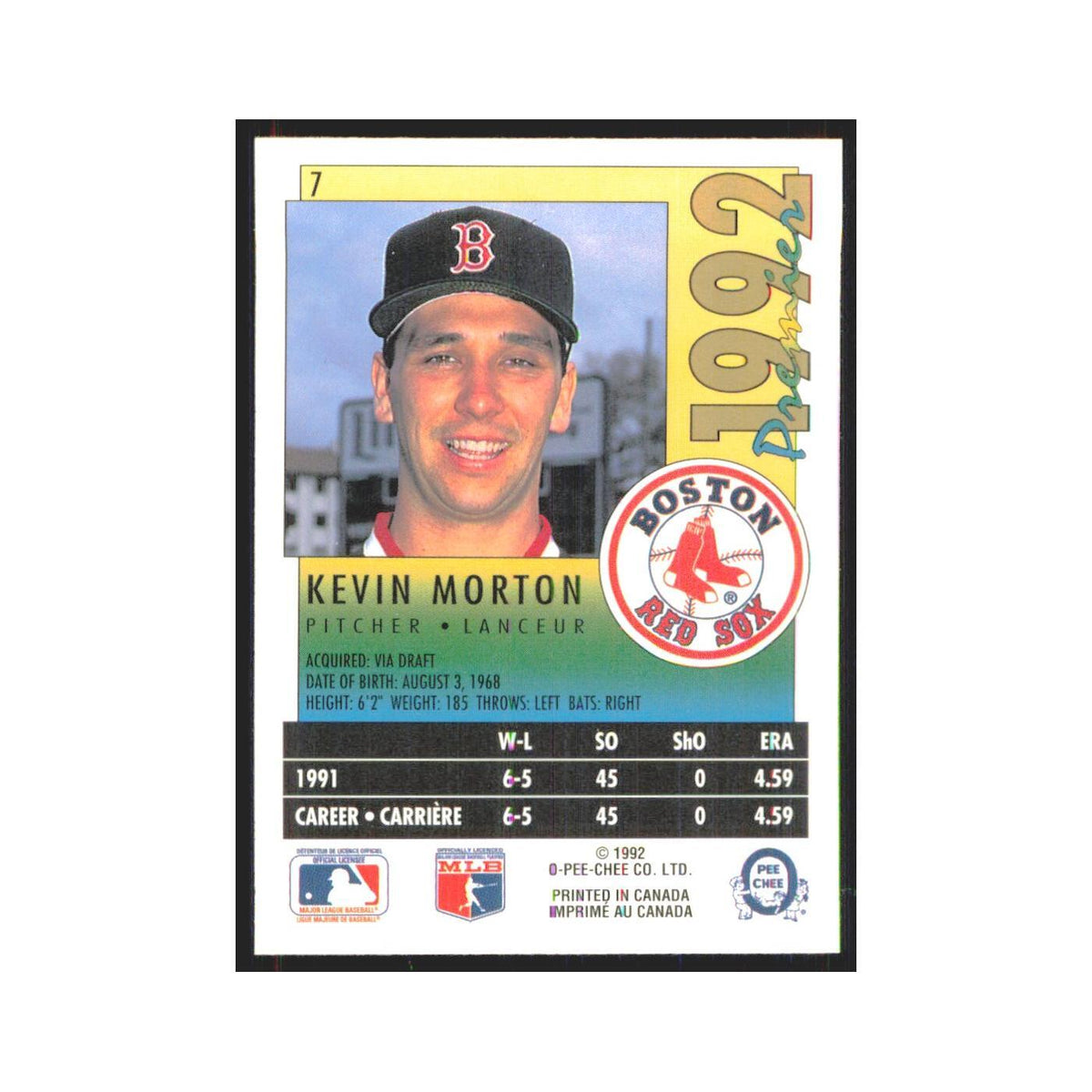 1992 O-Pee-Chee Premier Kevin Morton Red Sox #7
