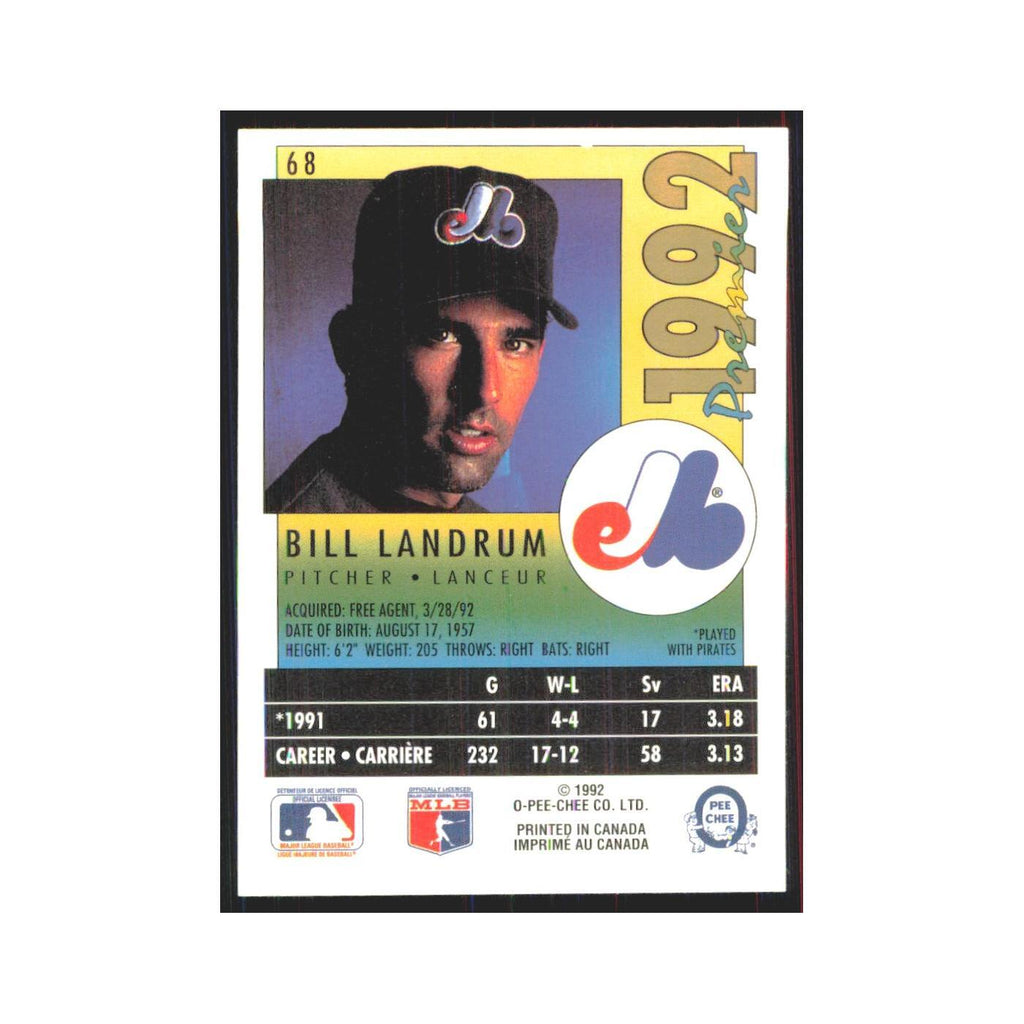 1992 O-Pee-Chee Premier Bill Landrum Montreal Expos #68