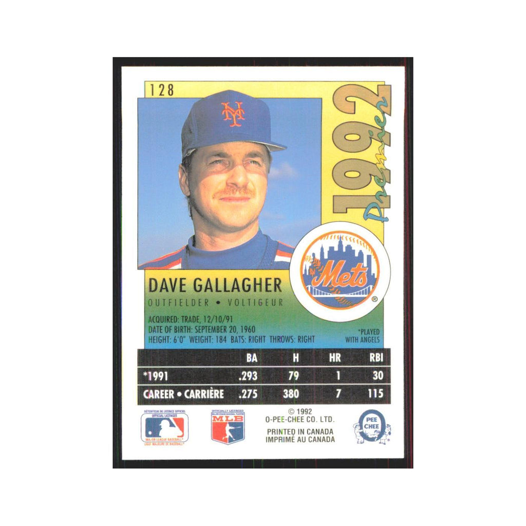 1992 O-Pee-Chee Premier Dave Gallagher Mets #128