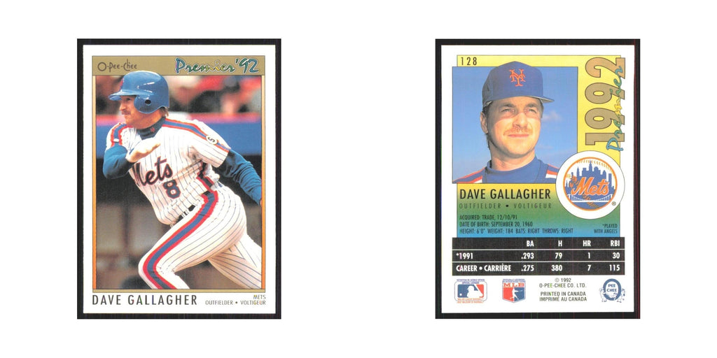 1992 O-Pee-Chee Premier Dave Gallagher Mets #128