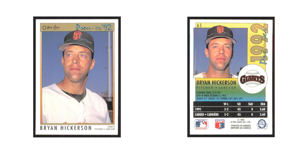 1992 O-Pee-Chee Premier Bryan Hickerson Giants #65