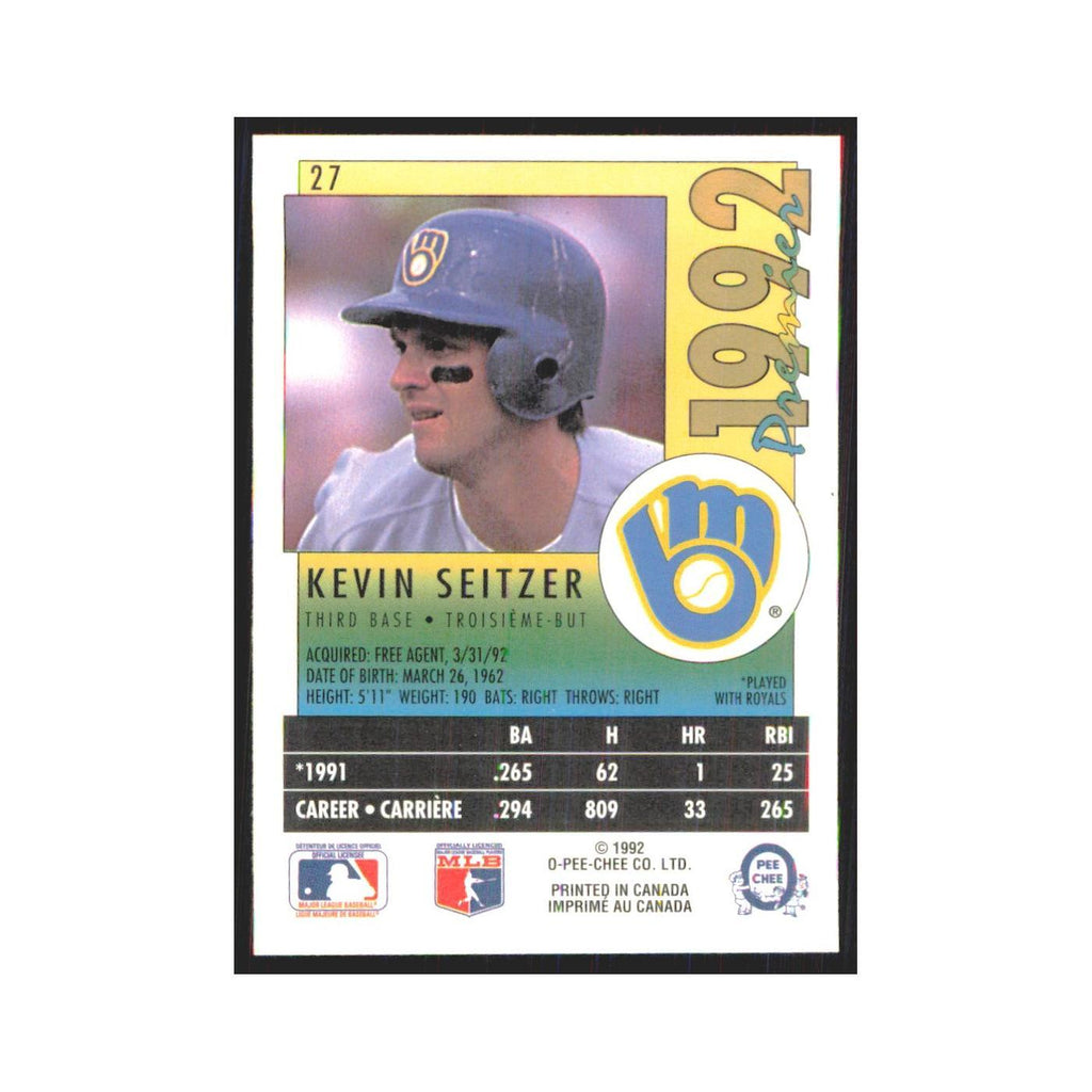 1992 O-Pee-Chee Premier Kevin Seitzer Brewers #27