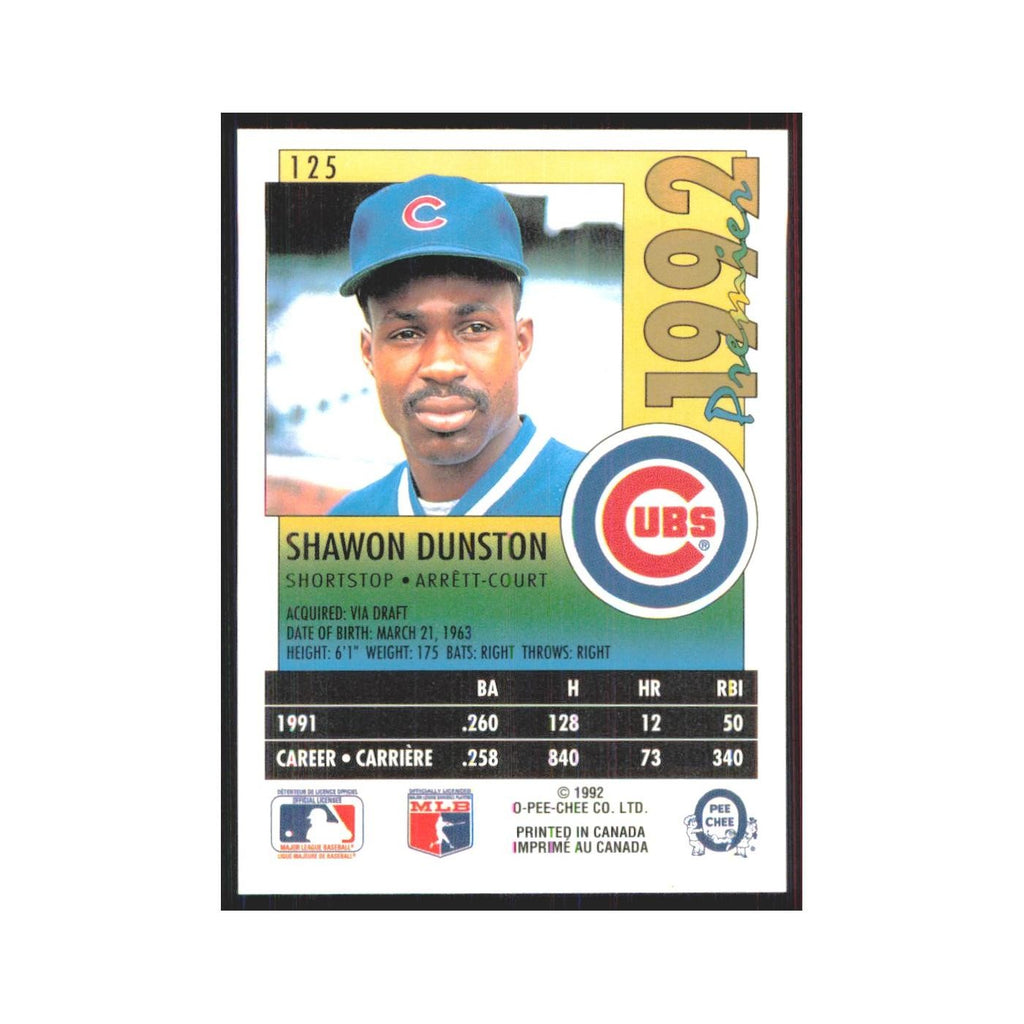 1992 O-Pee-Chee Premier Shawon Dunston Cubs #125