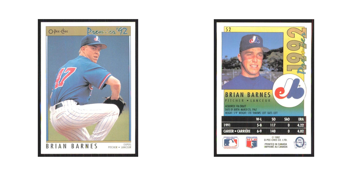 1992 O-Pee-Chee Premier Brian Barnes Montreal Expos #52