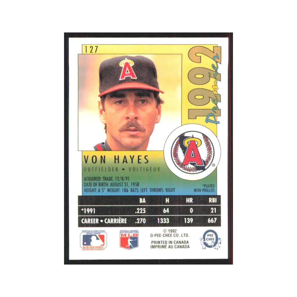 1992 O-Pee-Chee Premier Von Hayes Angels #127