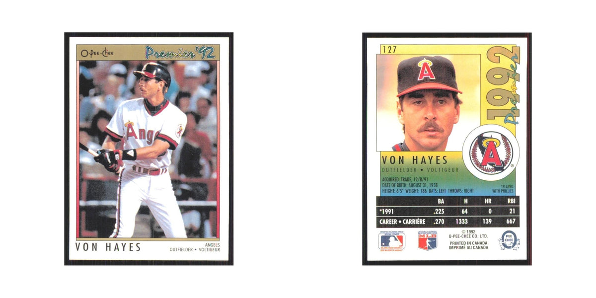 1992 O-Pee-Chee Premier Von Hayes Angels #127