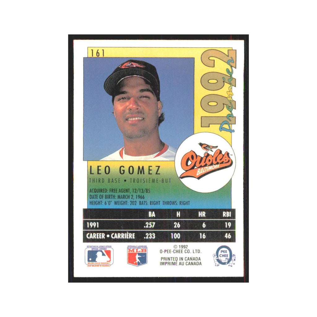1992 O-Pee-Chee Premier Leo Gomez Orioles #161