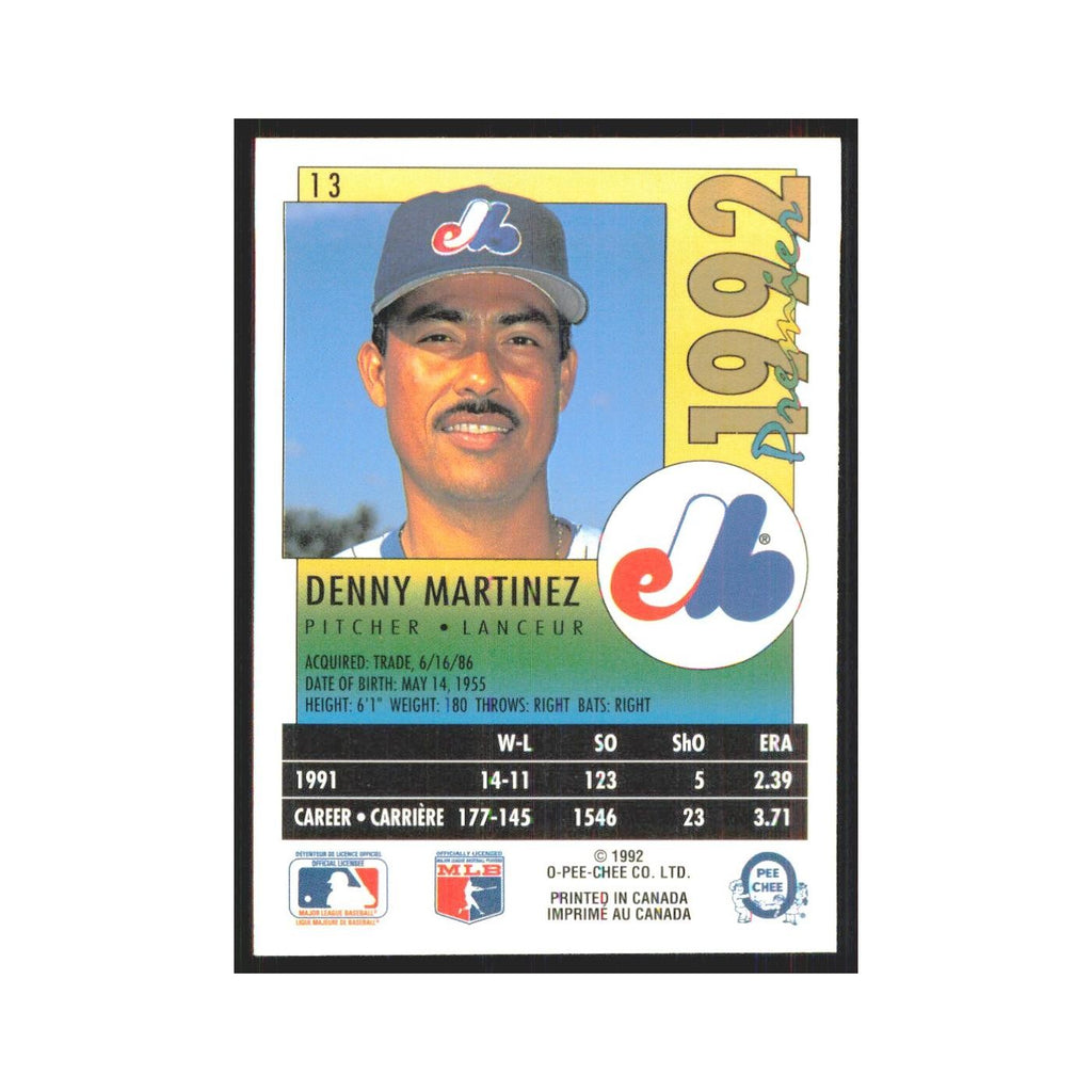 1992 O-Pee-Chee Premier Denny Martinez Montreal Expos #13