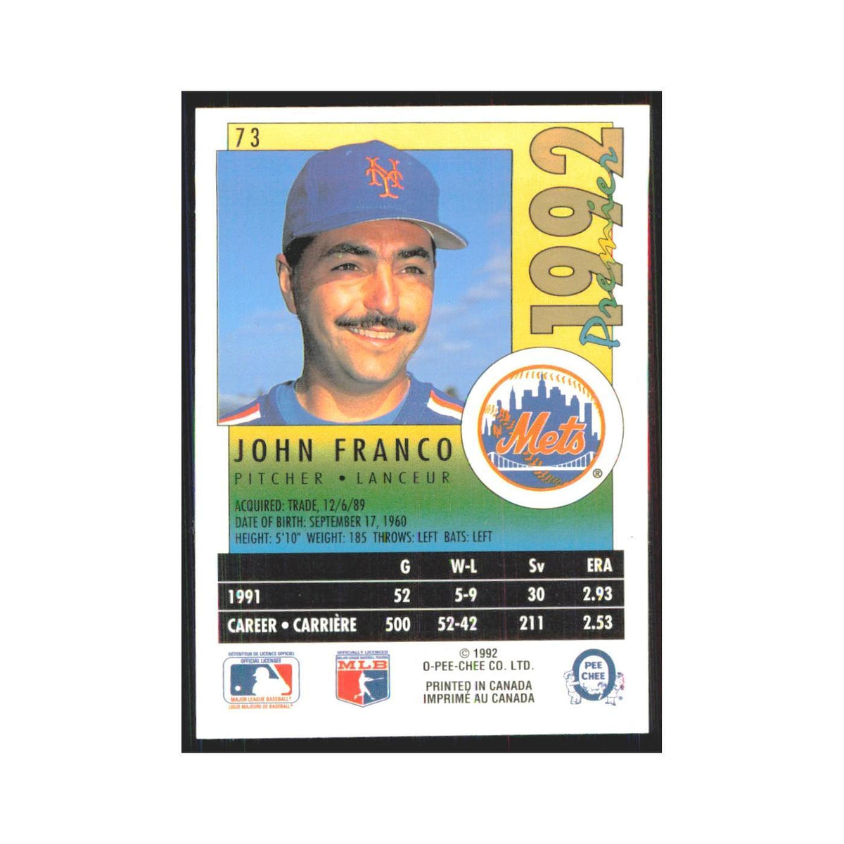 1992 O-Pee-Chee Premier John Franco Mets #73