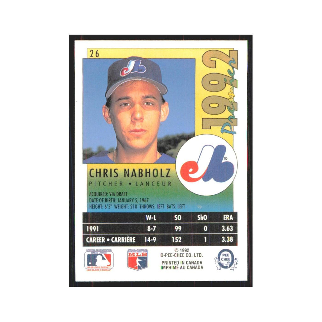 1992 O-Pee-Chee Premier Chris Nabholz Montreal Expos #26