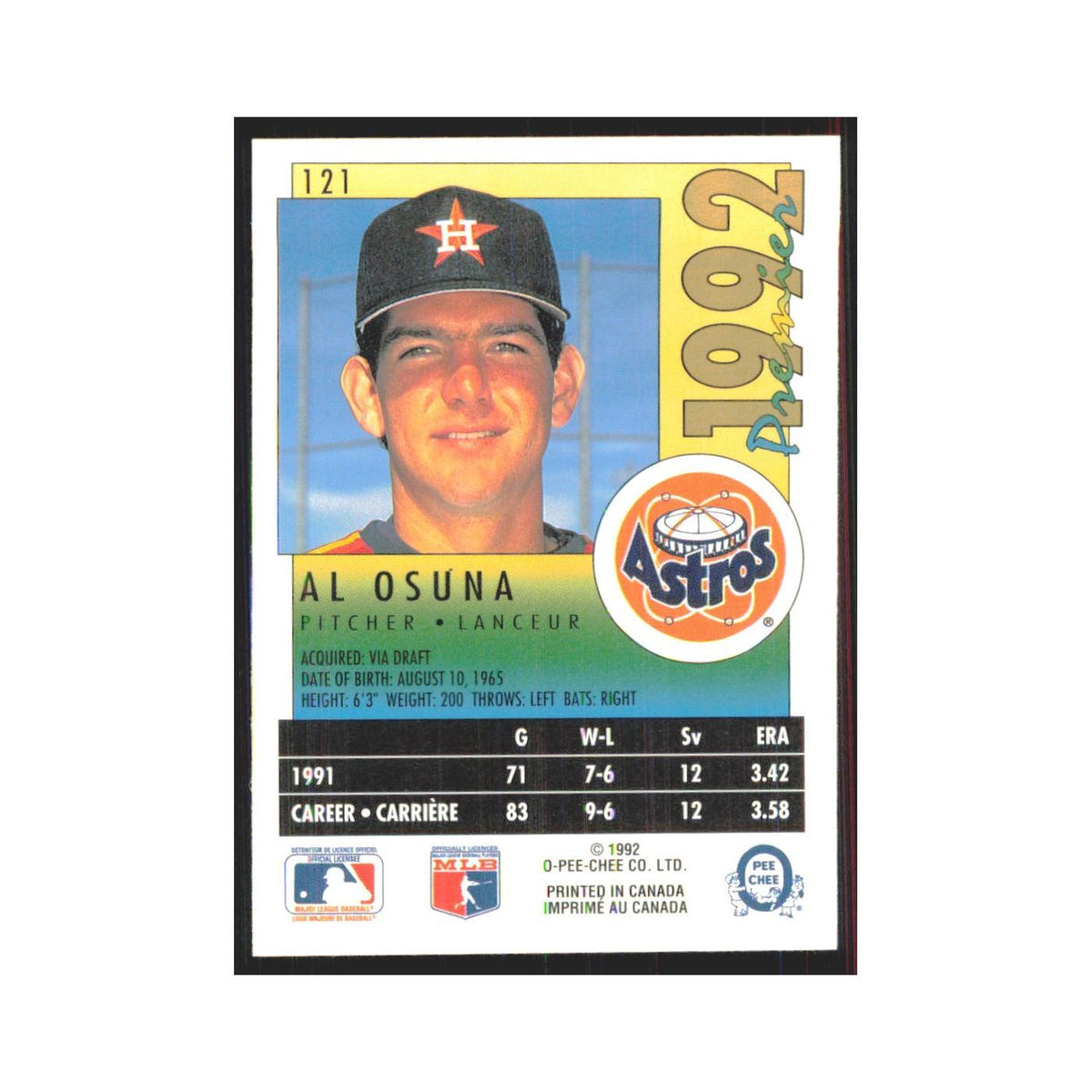 1992 O-Pee-Chee Premier Al Osuna Astros #121