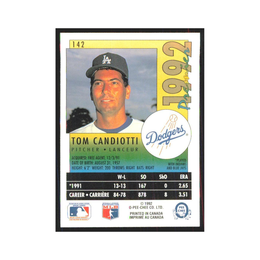 1992 O-Pee-Chee Premier Tom Candiotti Dodgers #142
