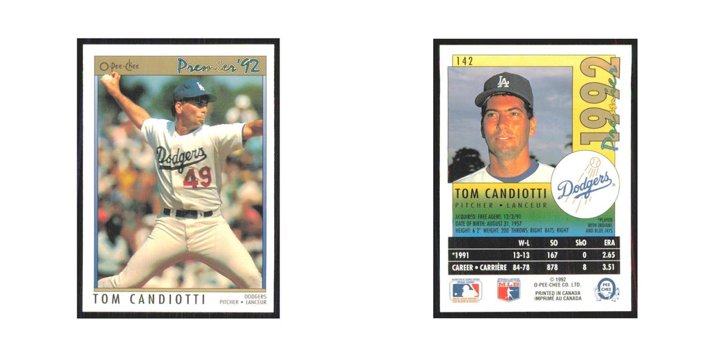 1992 O-Pee-Chee Premier Tom Candiotti Dodgers #142