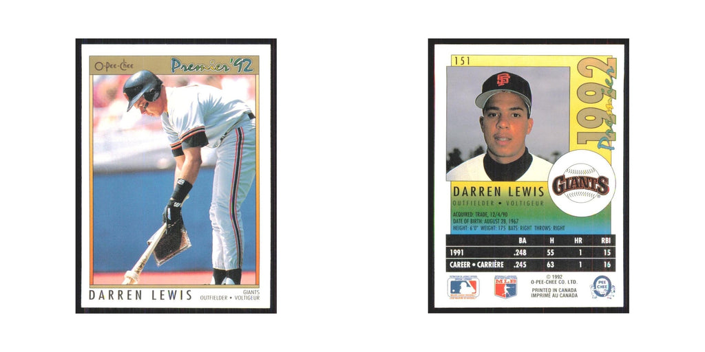 1992 O-Pee-Chee Premier Darren Lewis Giants #151
