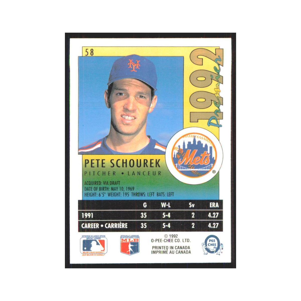 1992 O-Pee-Chee Premier Pete Schourek Mets #58