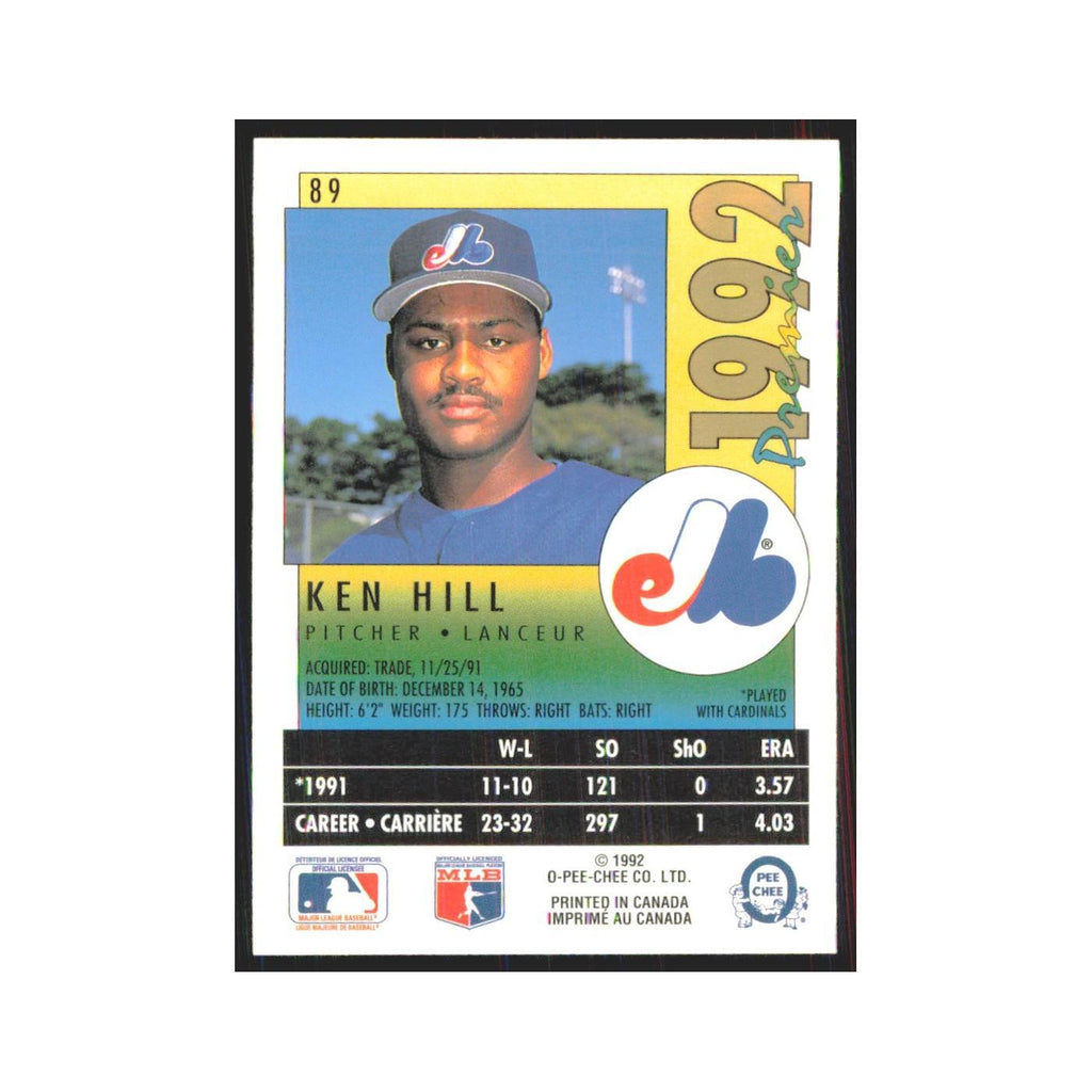 1992 O-Pee-Chee Premier Ken Hill Montreal Expos #89