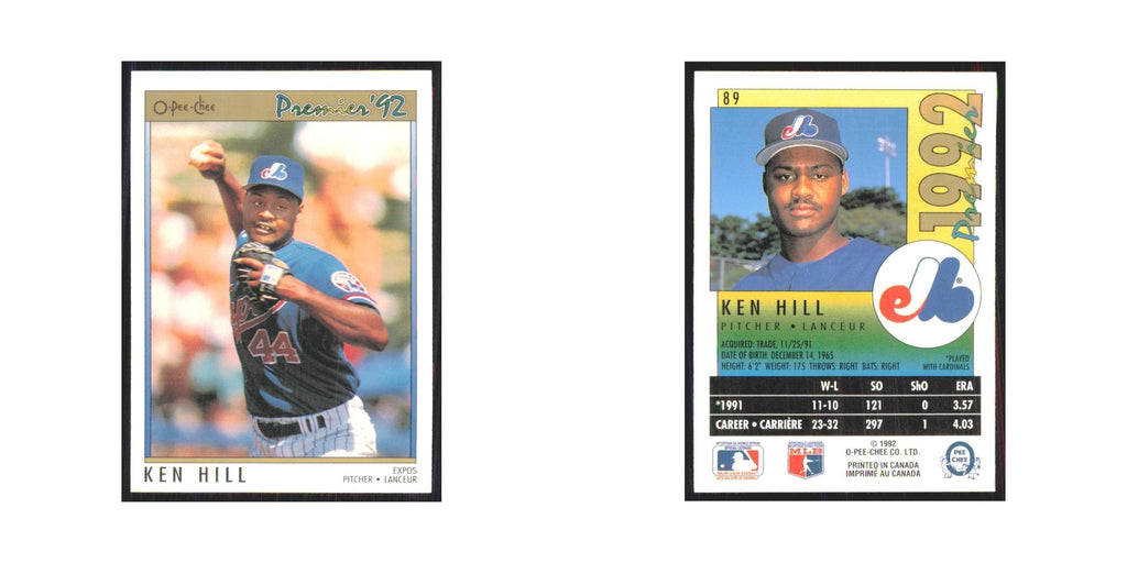 1992 O-Pee-Chee Premier Ken Hill Montreal Expos #89