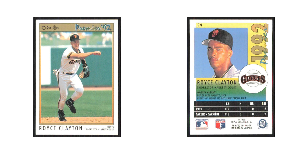 1992 O-Pee-Chee Premier Royce Clayton Giants #39
