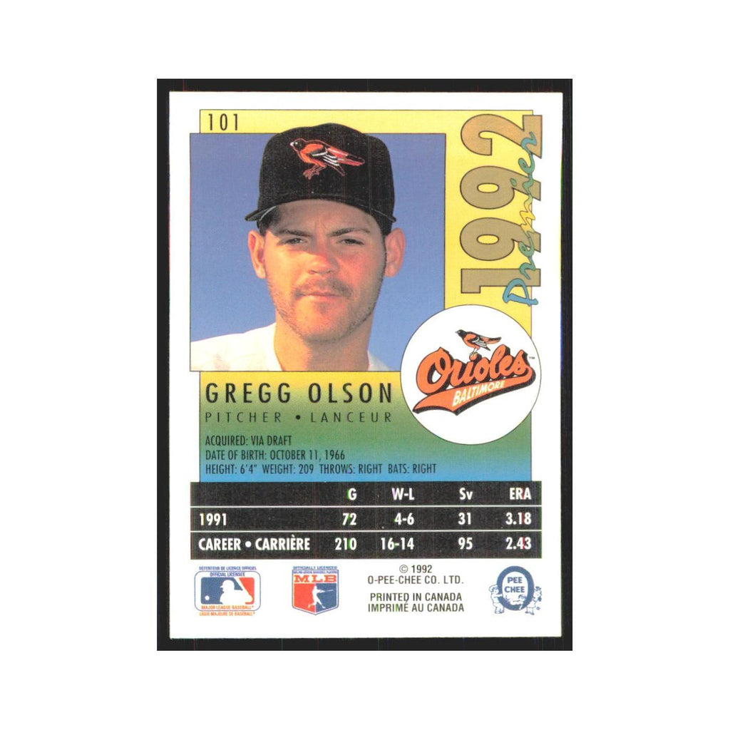1992 O-Pee-Chee Premier Gregg Olson Orioles #101
