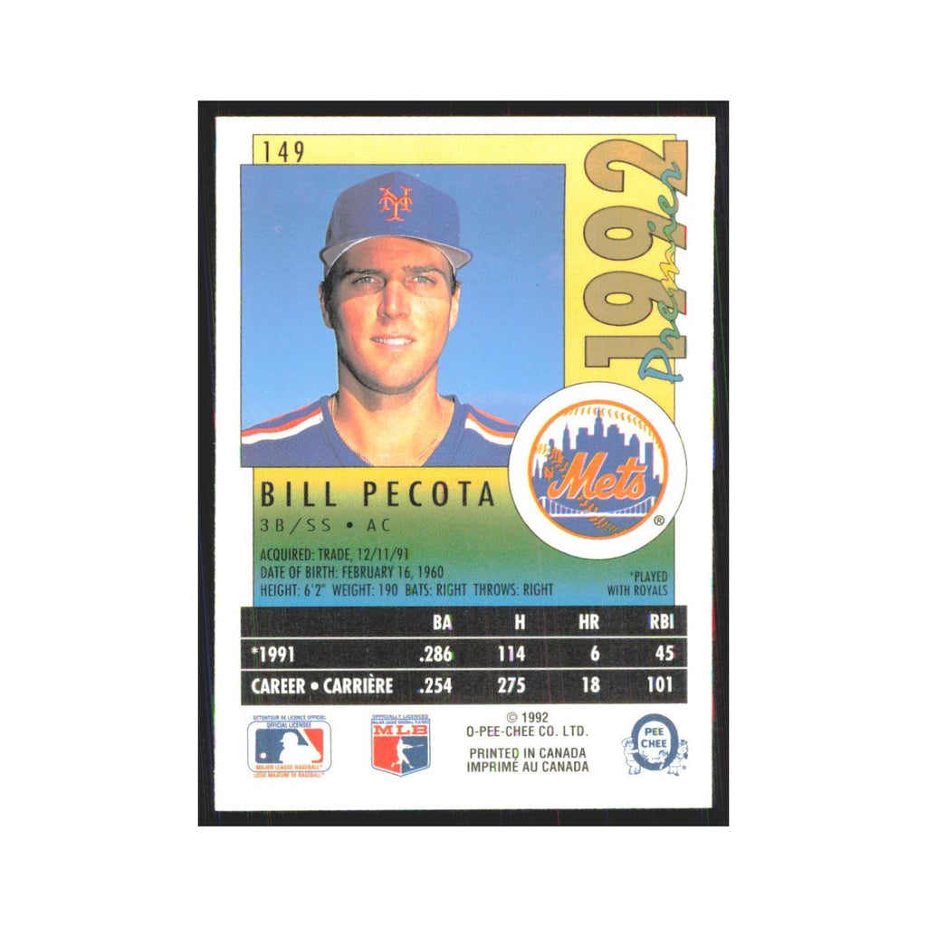 1992 O-Pee-Chee Premier Bill Pecota Mets #149