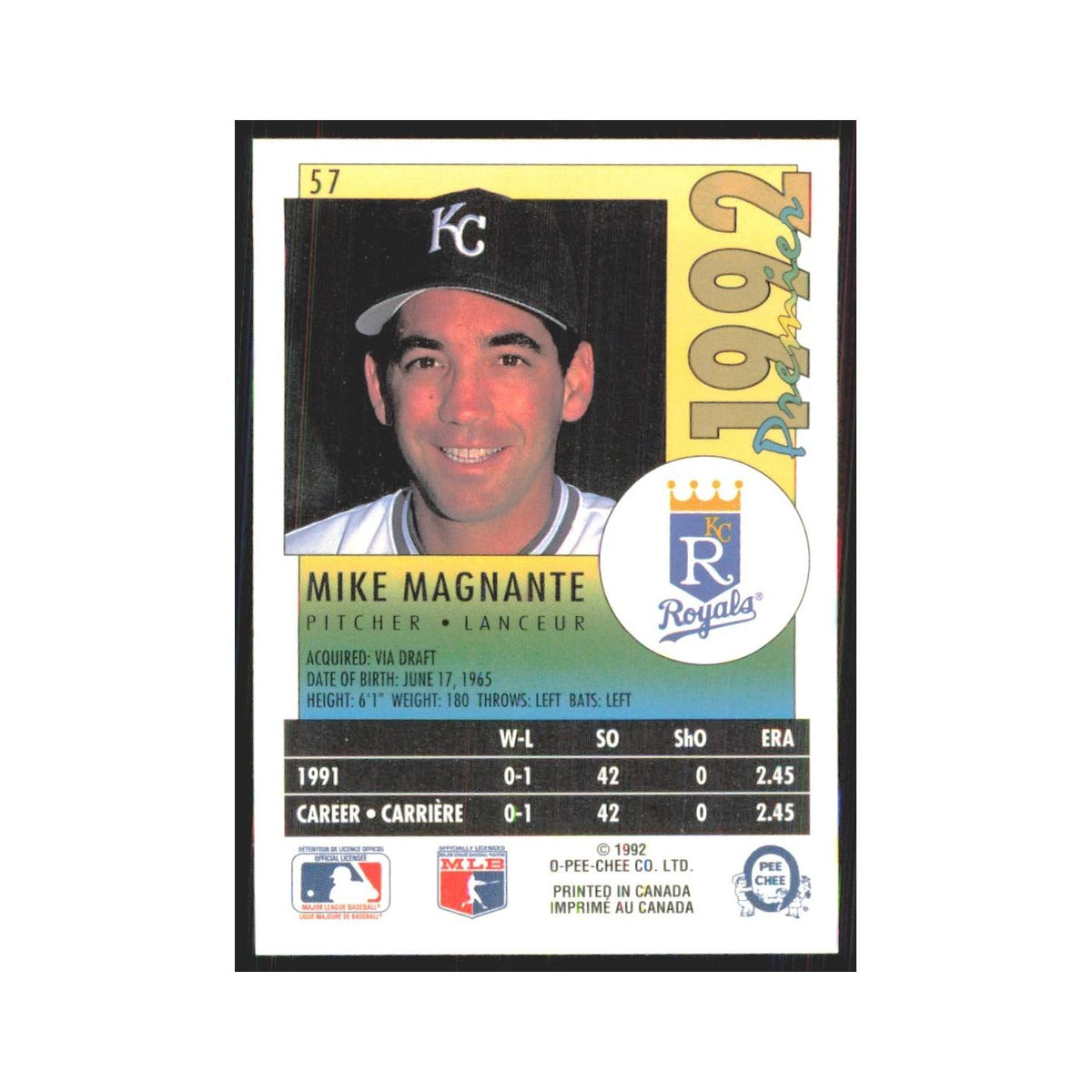 1992 O-Pee-Chee Premier Mike Magnante Royals #57
