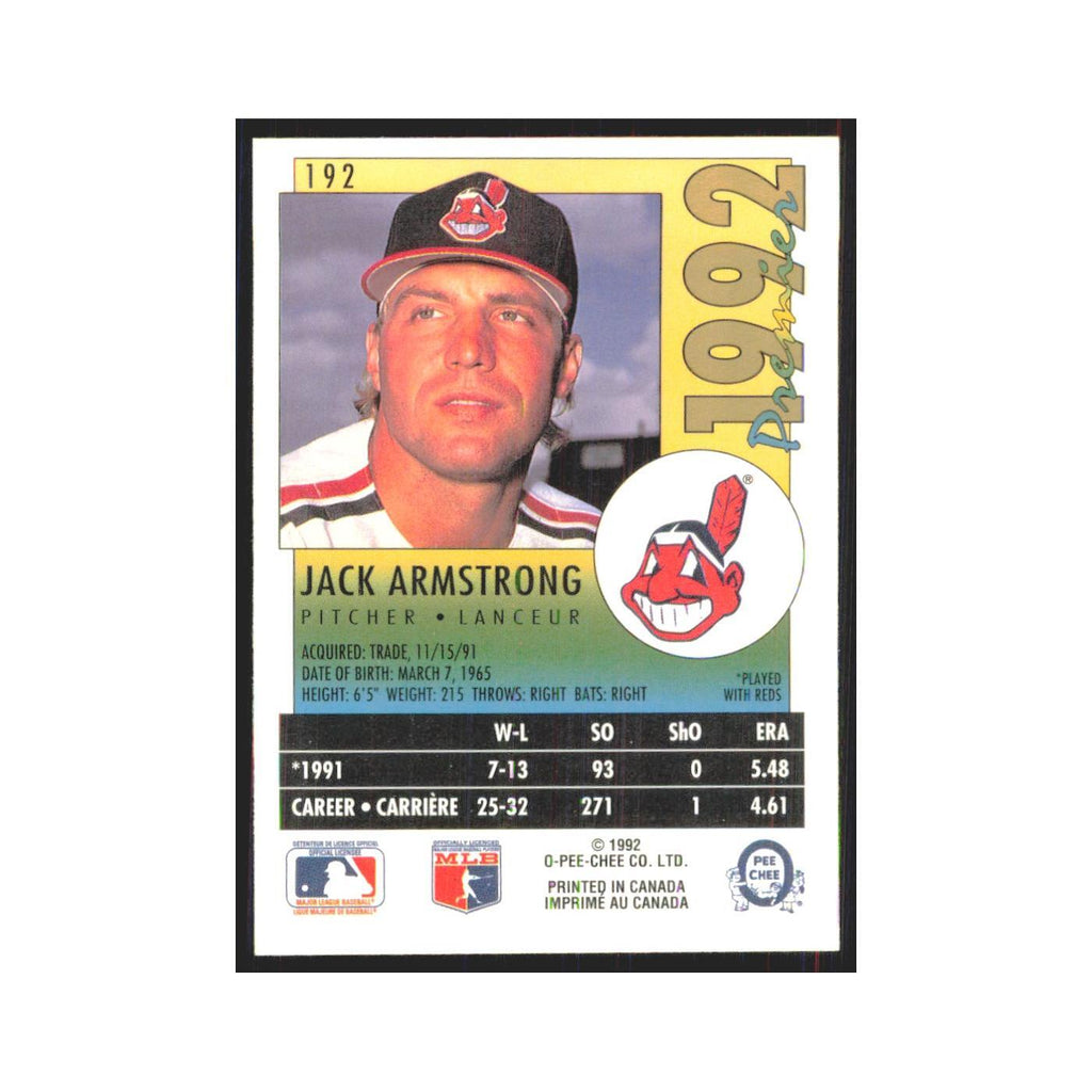 1992 O-Pee-Chee Premier Jack Armstrong Indians #192