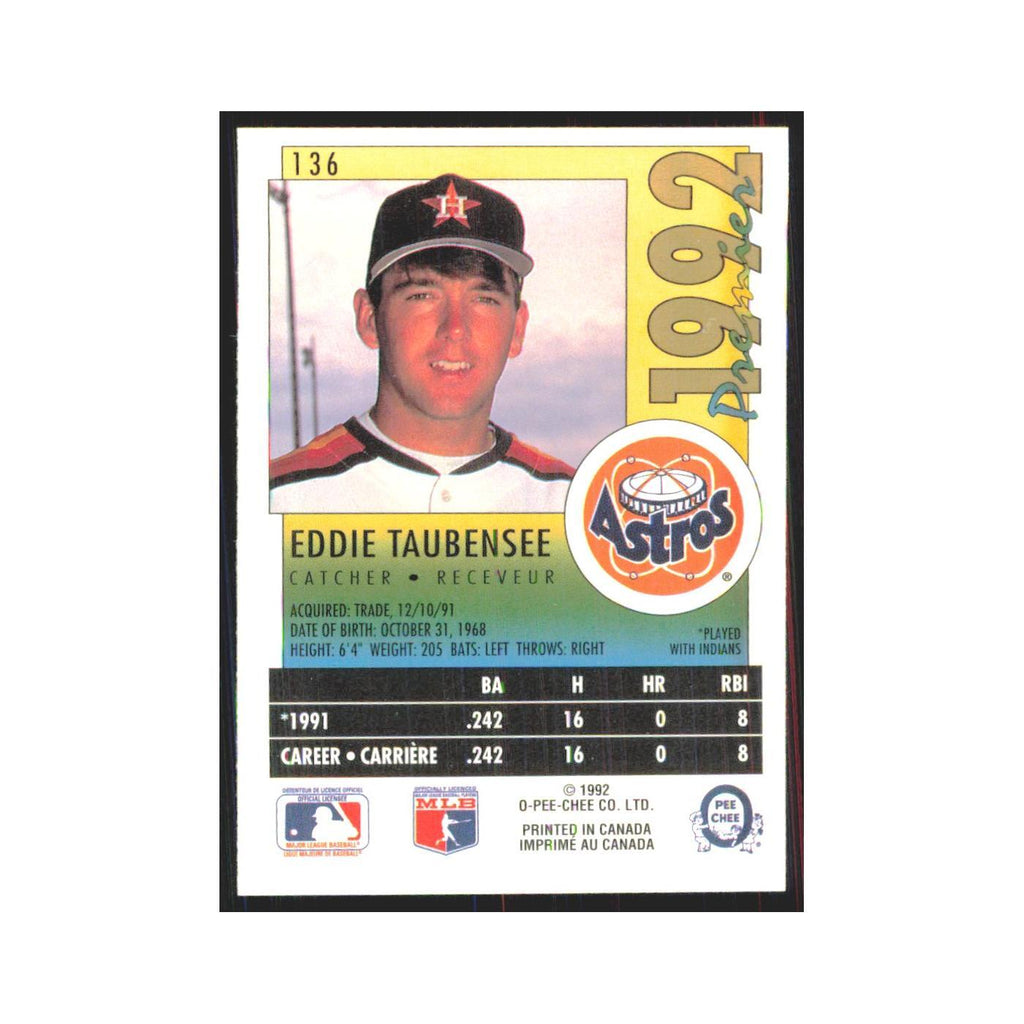 1992 O-Pee-Chee Premier Eddie Taubensee Astros #136