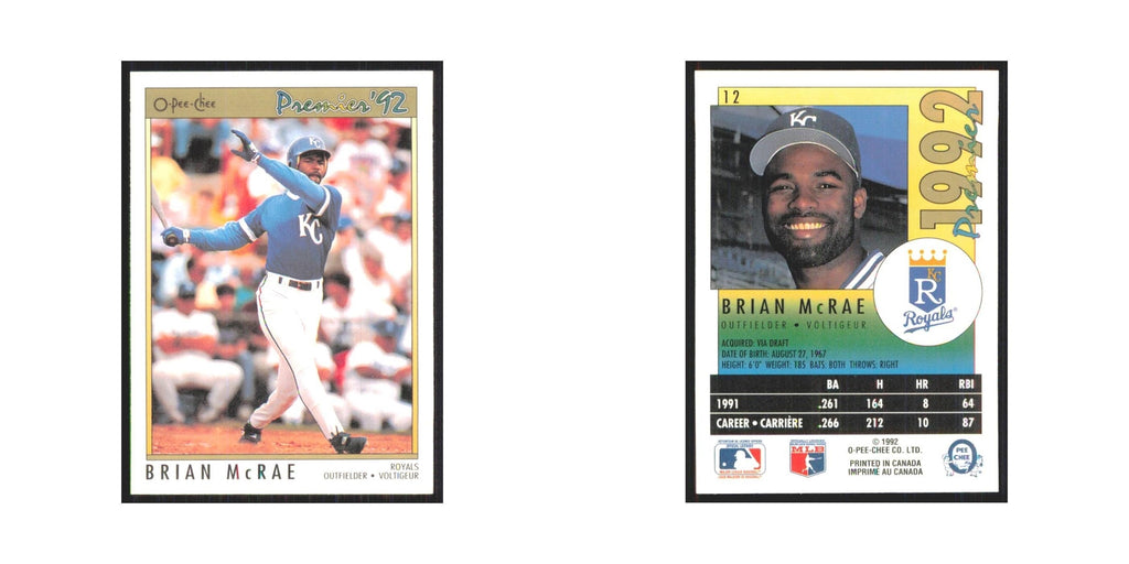 1992 O-Pee-Chee Premier Brian McRae Royals #12