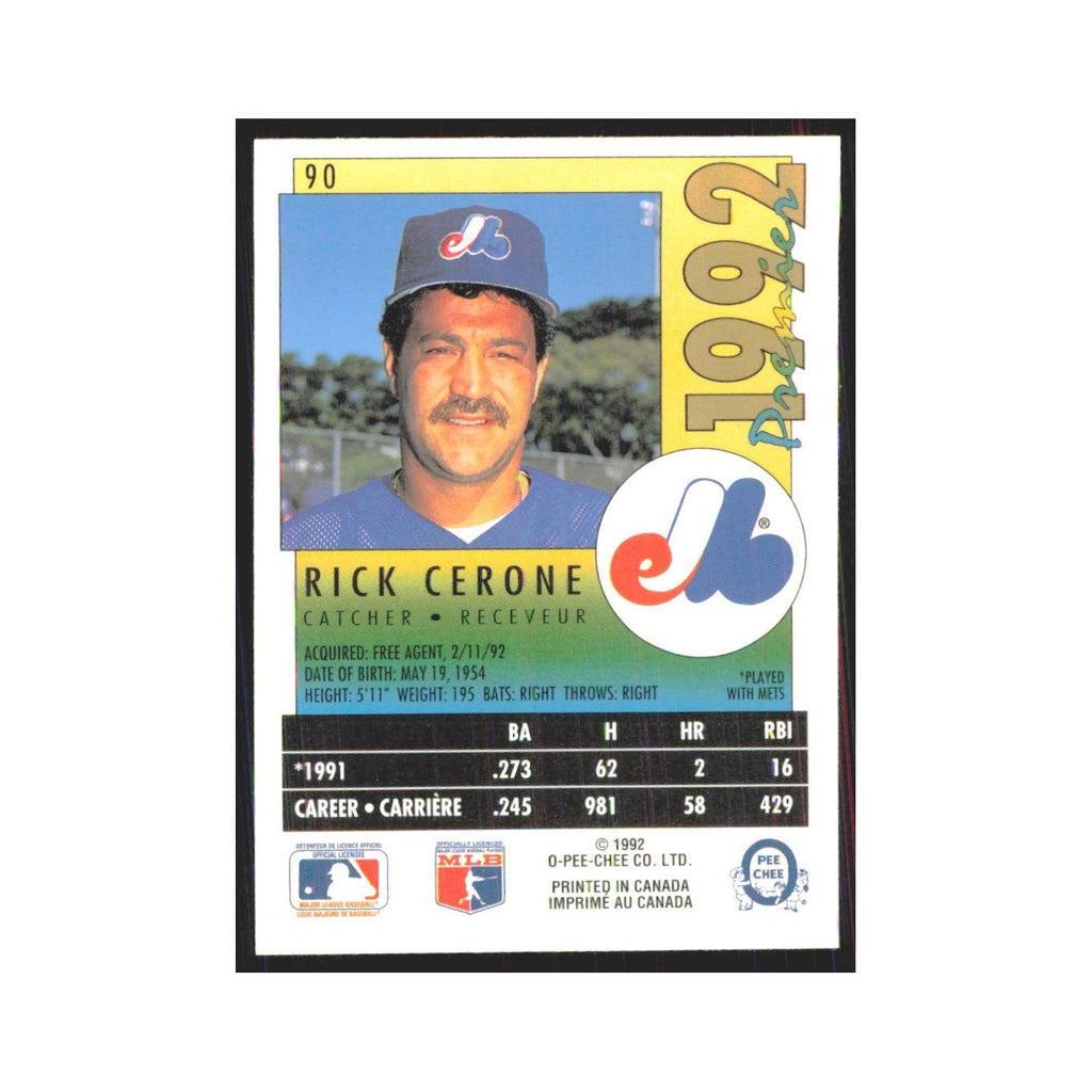 1992 O-Pee-Chee Premier Rick Cerone Montreal Expos #90