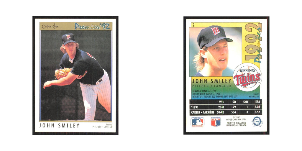 1992 O-Pee-Chee Premier John Smiley Twins #2